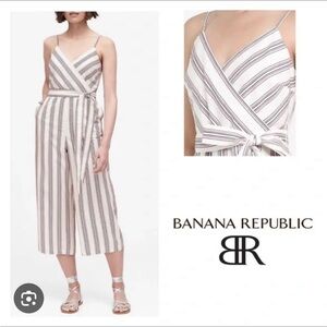 Banana Republic Cropped Wide-legged Striped Linen Jumpsuit
